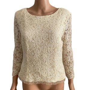 Vintage David Warren NY Blouse Womens 14 Lace Beaded Hem